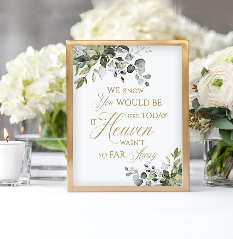 Memorial Table Sign: Eucalyptus Greenery, Gold Calligraphy (Instant Download), POE