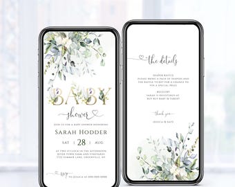 Greenery Baby Shower Digital Invitation Template, Text Invites, Instant Download, Digital Invitation, Templett, POE