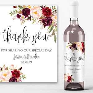 Printable Wedding Wine Labels Thank You Wine Label Thank You Wine Bottle Label Wine Thank You ...