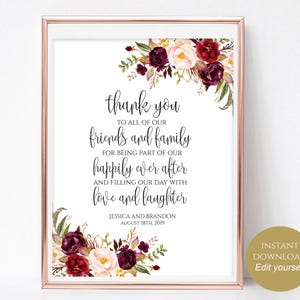 Personalized Wedding Thank You Sign To Our Family and Friends Wedding Reception Wedding Template Instant Download 4x6, 5x7, 8x10 Boho Chic