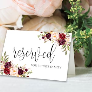 Reserved Sign Reserved Printable Reserved Wedding Sign Reserved Table Sign Wedding Printable Wedding Templates PDF Instant Download Marsala