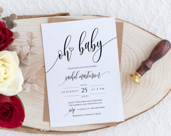 Baby Shower Invitation Printable Oh Baby Shower Invite, Instant Download, Editable, Templett
