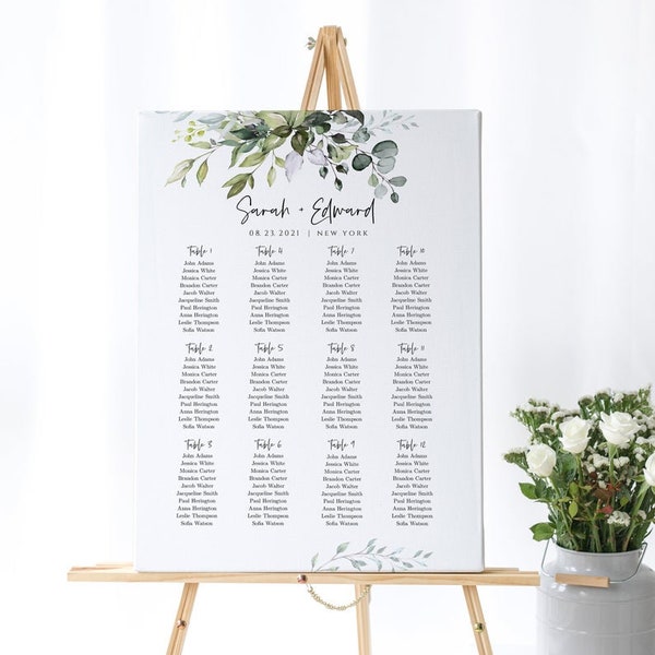 Wedding Seating Chart, Greenery Seating Sign, Wedding Seating Plan, Instant Download, 100% Editable Text, Templett, POE
