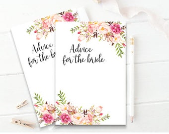 Advice For The Bride Bridal Shower Advice Card Printable Advice Cards Pastel Blooms Advice Card Bride-to-be Advice PDF Instant Download DIY