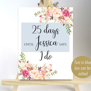 Days Until She Says I Do Sign Bridal Shower Sign Bridal Sign ...