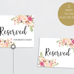 Gereserveerd afdrukbaar gereserveerd bruiloft bord gereserveerd tafelbord bruiloft afdrukbare bruiloft sjabloon Instant download bewerkbare pdf Pastel bloemen