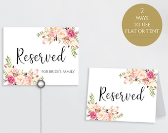 Pastel Blooms Reserved Table Sign: Editable Wedding Printable (Digital Download)
