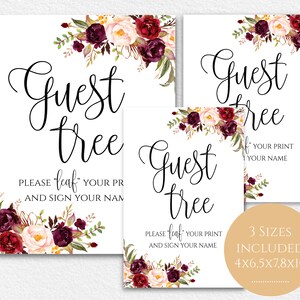 Guest Tree Sign Printable Wedding Tree Sign Please Leaf Your Signature Guest Book Alternative ...