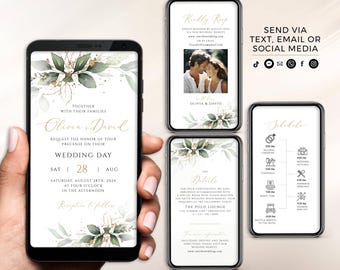 Digital Wedding Invitation Suite | Editable E-vite Template with RSVP, Details, Schedule | Wedding Invitation Set | Instant Download