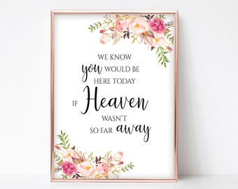 We Know You Would Be Here Today If Heaven Wasn't So Far Away Wedding Memorial Sign for Wedding Instant Download 4x6, 5x7, 8x10 Pastel Blooms