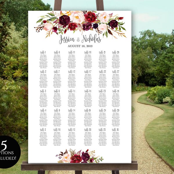 5 Sizes Wedding Seating Chart Template Editable Wedding Table Seating Chart Poster PDF Instant Download Find Your Seat Seating Chart Board