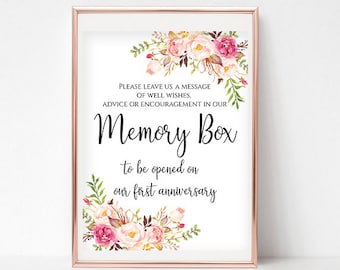 Memory Box Sign Advice For The Bride And Groom Guest Book Sign Memory Box Printable InInstant Download 4x6, 5x7, 8x10 Pastel Blooms DIY