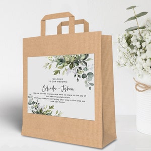 Wedding Welcome Bag Label, Greenery Hotel Bag Stickers, Wedding Welcome Box, Editable, Instant Download, POE