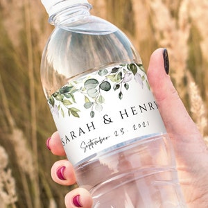 Eucalyptus Wedding Water Bottle Labels: Printable Template (DIY), POE
