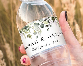 Eucalyptus Wedding Water Bottle Labels: Printable Template (DIY), POE