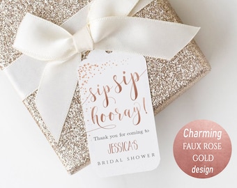 Sip Sip Hooray Favor Tag: Rose Gold Bridal Shower (INSTANT DOWNLOAD)
