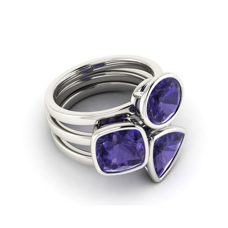 Blue Stone Ring Silver September Birthstone Blue Gemstone Ring Large Blue Gemstone Solitaire Cushion Iolite Ring Sterling Silver Ring