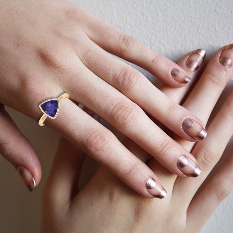 Blue Stone Ring Silver September Birthstone Blue Gemstone Ring Large Blue Gemstone Solitaire Cushion Iolite Ring Sterling Silver Ring