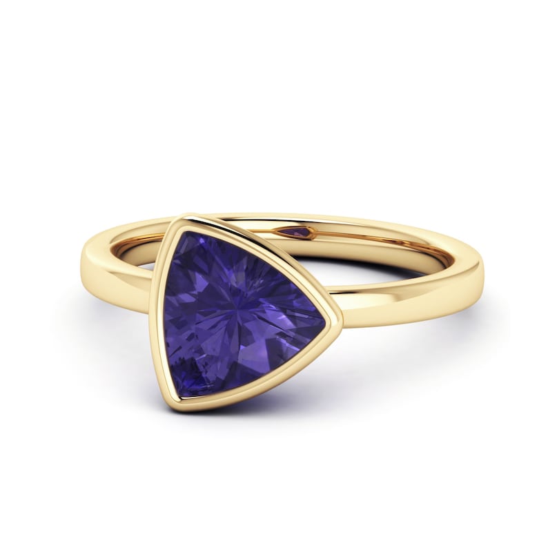 Blue Stone Ring Silver September Birthstone Blue Gemstone Ring Large Blue Gemstone Solitaire Cushion Iolite Ring Sterling Silver Ring