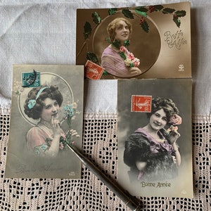 Bonne Annee/Vintage französische Postkarten/Farbe mit Briefmarke