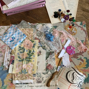 Slow Stitching Kit/100% Vintage/Fabric Lace & Ephemera/Junk Journalling/Mixed Media Projects