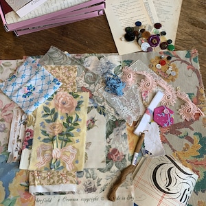 Slow Stitching Kit/100% Vintage/Fabric Lace & Ephemera/Junk Journalling/Mixed Media Projects