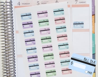 24 WRITE ON Bill Due Planner Stickers // Planner Stickers for Erin Condren, Kikki.K, etc. Pretty pastel kawaii writable credit card stickers