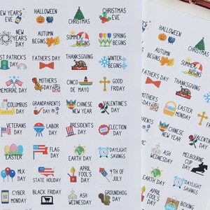 36 Holiday Stickers - USA or AU/UK ~ Updated // Planner Stickers for Erin Condren etc.  Optional add on for Canada, Christian, Jewish