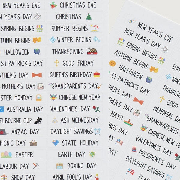 36 Holiday Headers Stickers - USA or AU/UK ~ Updated // Planner Stickers for Erin Condren etc. Optional add on for Canada, Christian, Jewish
