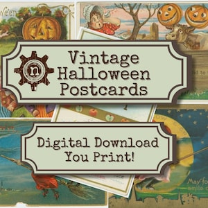 Lot de 12 cartes postales d'Halloween imprimables vintage à télécharger pour des carnets de bord et des albums de découpures