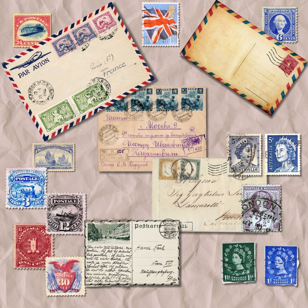 Vintage Mail Postage Stamps Digital Download Printable Ephemera ...