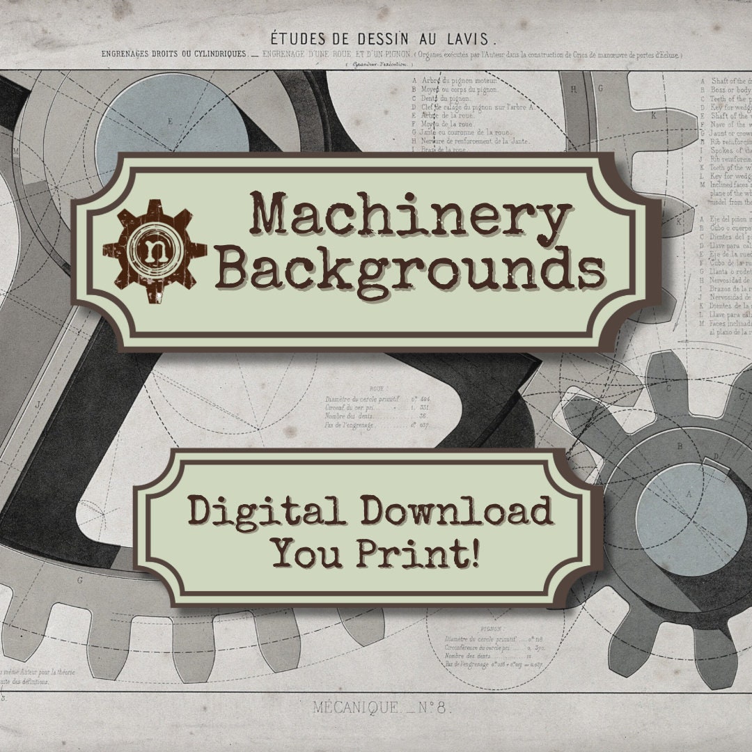 Vintage 1875 Steampunk Machine Schematic Backgrounds for Junk Journals ...