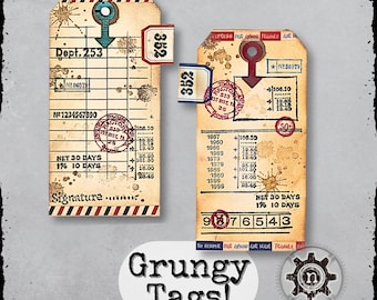 Grungy Vintage Junk Journal Tags scrapbooking digital download print at home ephemera