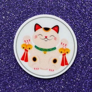 5pc. Asian Good Luck Cat, Chine, Japon, Corée du Sud Drapeau Résine Planar Flatbacks, Cabochon, Charme, Bow Center, Flat Back
