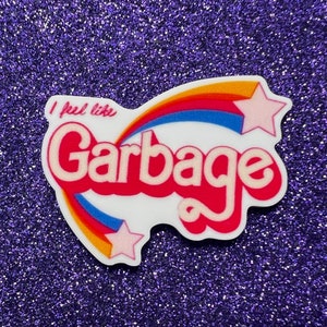 5pc. I Feel Like Garbage, Punk Rock, Love the 80's, Resin Planar Flatbacks, Cabochon, Bow Center, Flat Back, 90's, Girl Goth, Gothic, Dolls