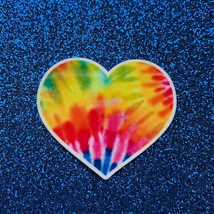 5pc. Tie-Dye Heart, I Love the 70's, Resin Planar Flatbacks, Cabochon, Bow Center, Flat Back, 80's