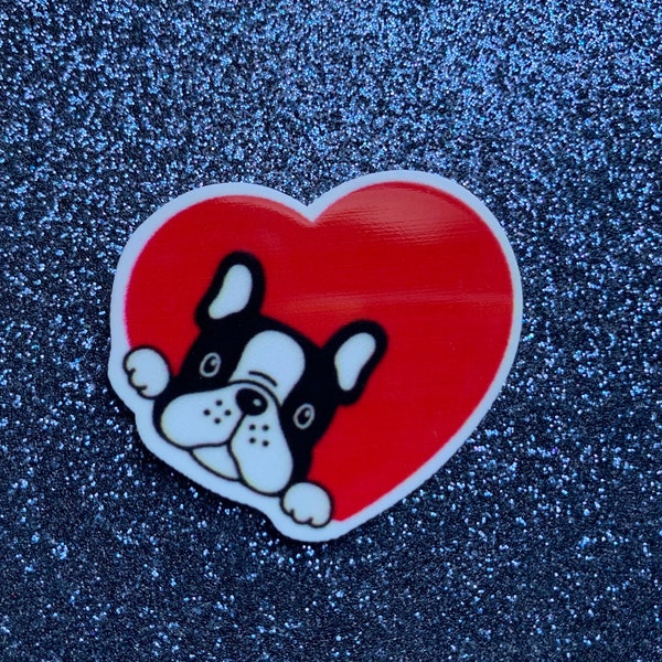 5pc I Heart French Terriers, Boston Terrier, Planar Resin Flatback, Dogs, Puppies, Valentines Day, Bow Center, Cabochon, Flat Back, Pets