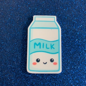 5pc. Happy Milk Resin, So Kawaii!  Resin Flatback, Cabochon, Bow Center, Flat Back, School Lunch, Breakfast, Back to School