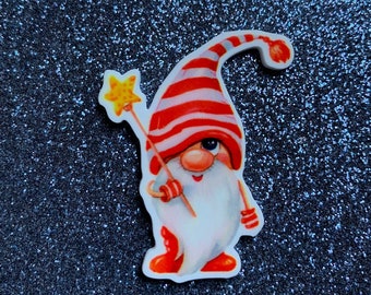 5pc. Candy Cane Gnome, Elf, Red and Black Plaid, Christmas Tree, Resin Planar, Flatback, Cabochon, Charm, Flat Back, Bow Center