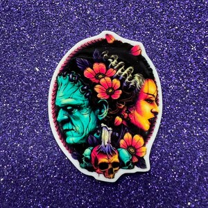 5pc Green Monster Frankenstein and His Bride, Spooky, Scary Movie, Horror Movie, Halloween Party, Planar Flatback Resin Cabochon, Bow Center