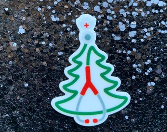 5pc. Nurse Christmas Tree, Planar Resin Flatbacks, Cabochon, Bow Center, Flat Back