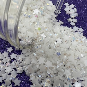 6mm Shining Star, 6 grams  Micro Miniature, White Resin Star, Cabochon, Flatback, Nail Art