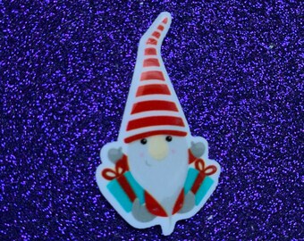 5pc. Gnome, Merry Christmas, Elf, Red and Black Plaid, Christmas Tree, Resin Planar, Flatback, Cabochon, Charm, Flat Back, Bow Center