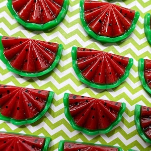 8pc. Crinkle Watermelon Slice, Cabochon, Charm, Flatback, Flat Back, Summer, Picnic, Bow Center, Slime Charm, Faux Food, Fruit,