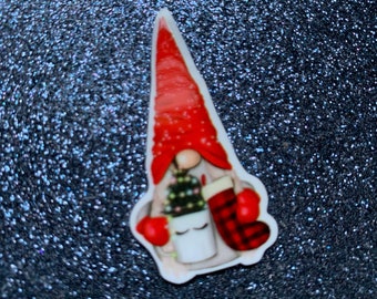5pc. Gnome, Merry Christmas, Elf, Red and Black Plaid, Christmas Tree, Resin Planar, Flatback, Cabochon, Charm, Flat Back, Bow Center