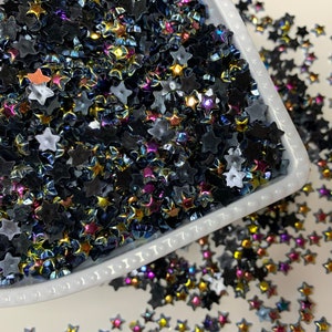 6mm Black Shining Star, 6 grams Micro Miniature, Black Resin Star, Cabochon, Flatback, Nail Art
