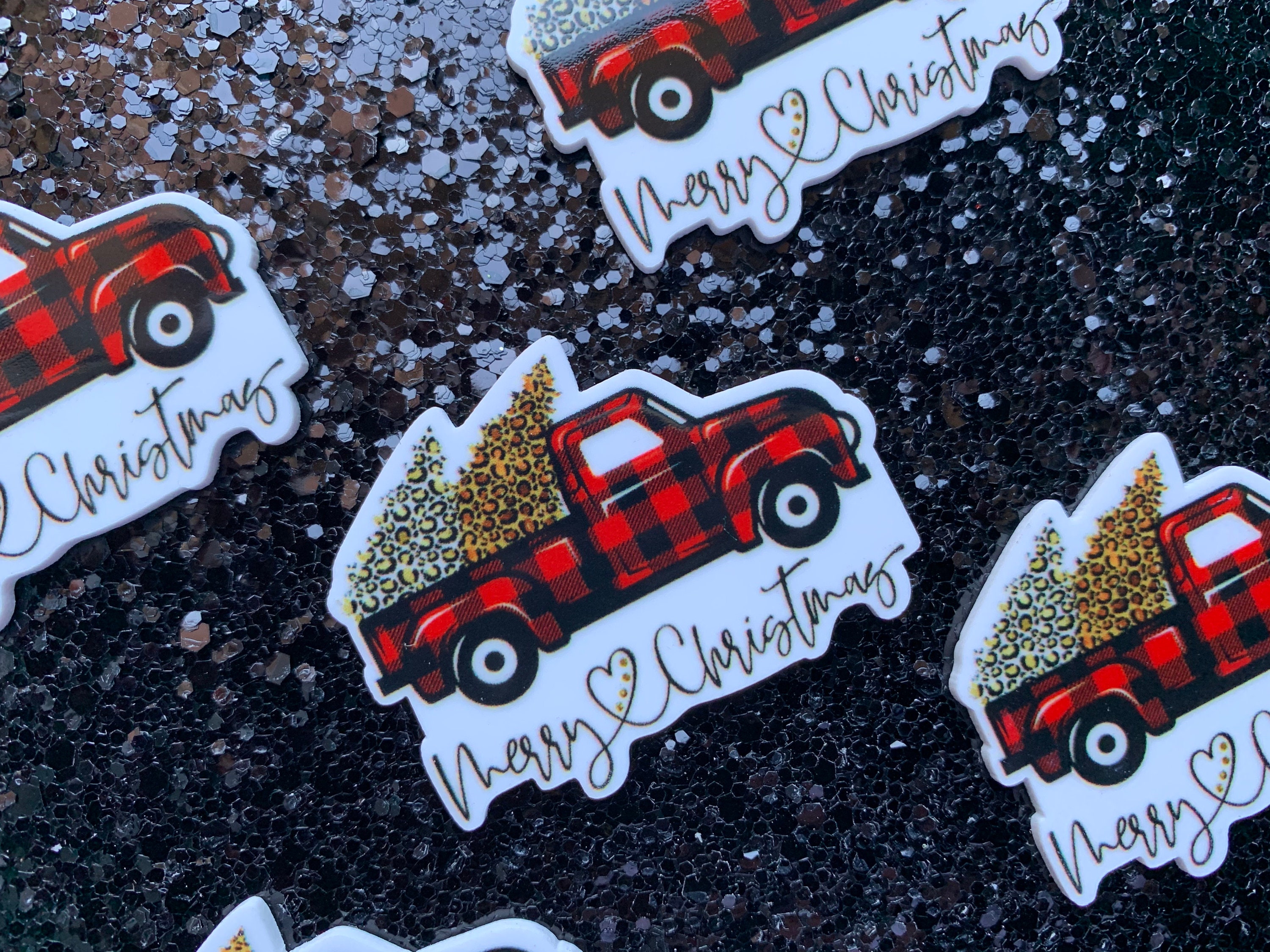 5pc Truckload of Cheetah Pine Trees Merry Christmas Resin Etsy