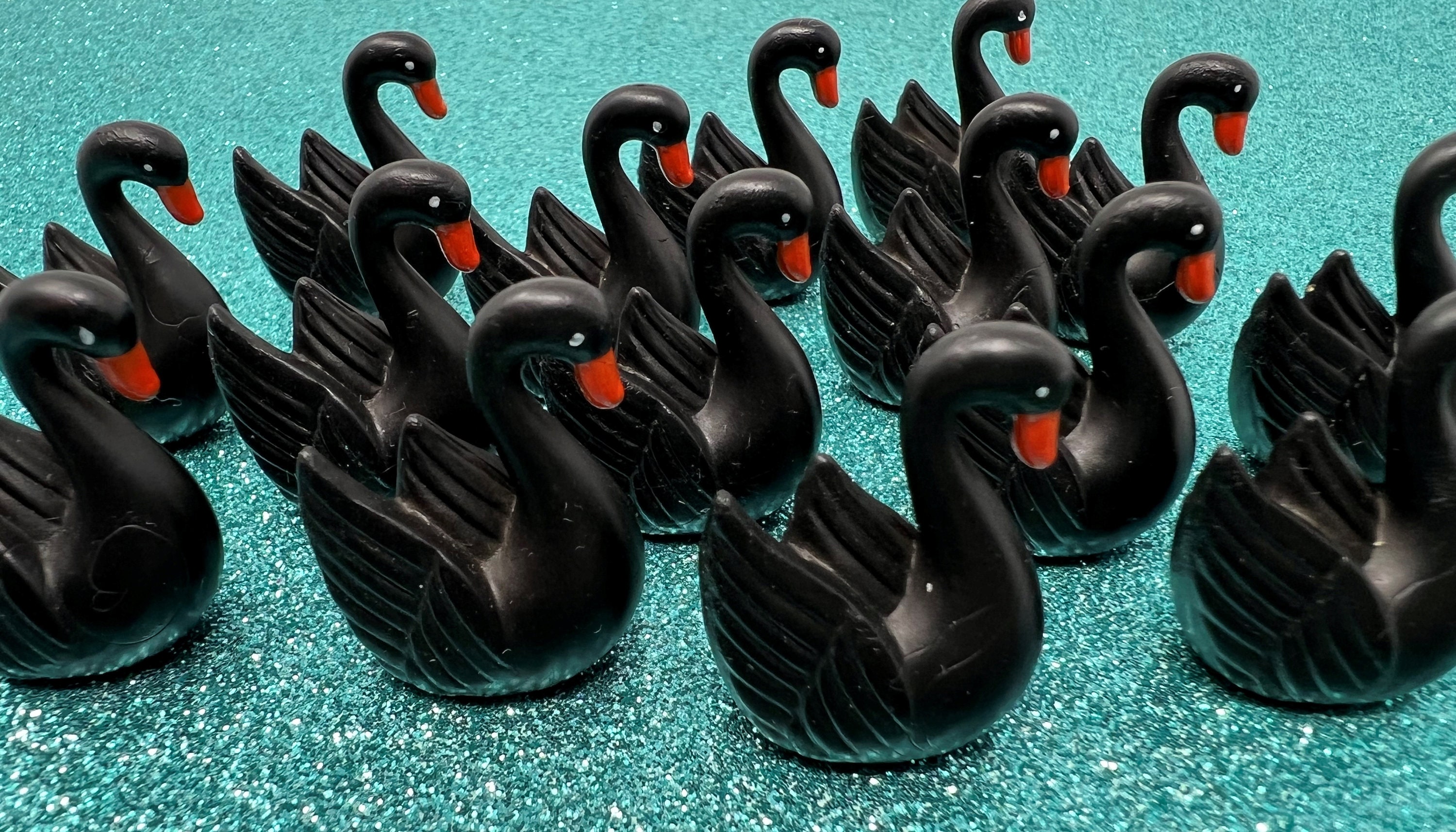 Mini Swans 8pc. Black Miniature Swans, 3D Resins Cabochon, Charm, Miniature Bird ...