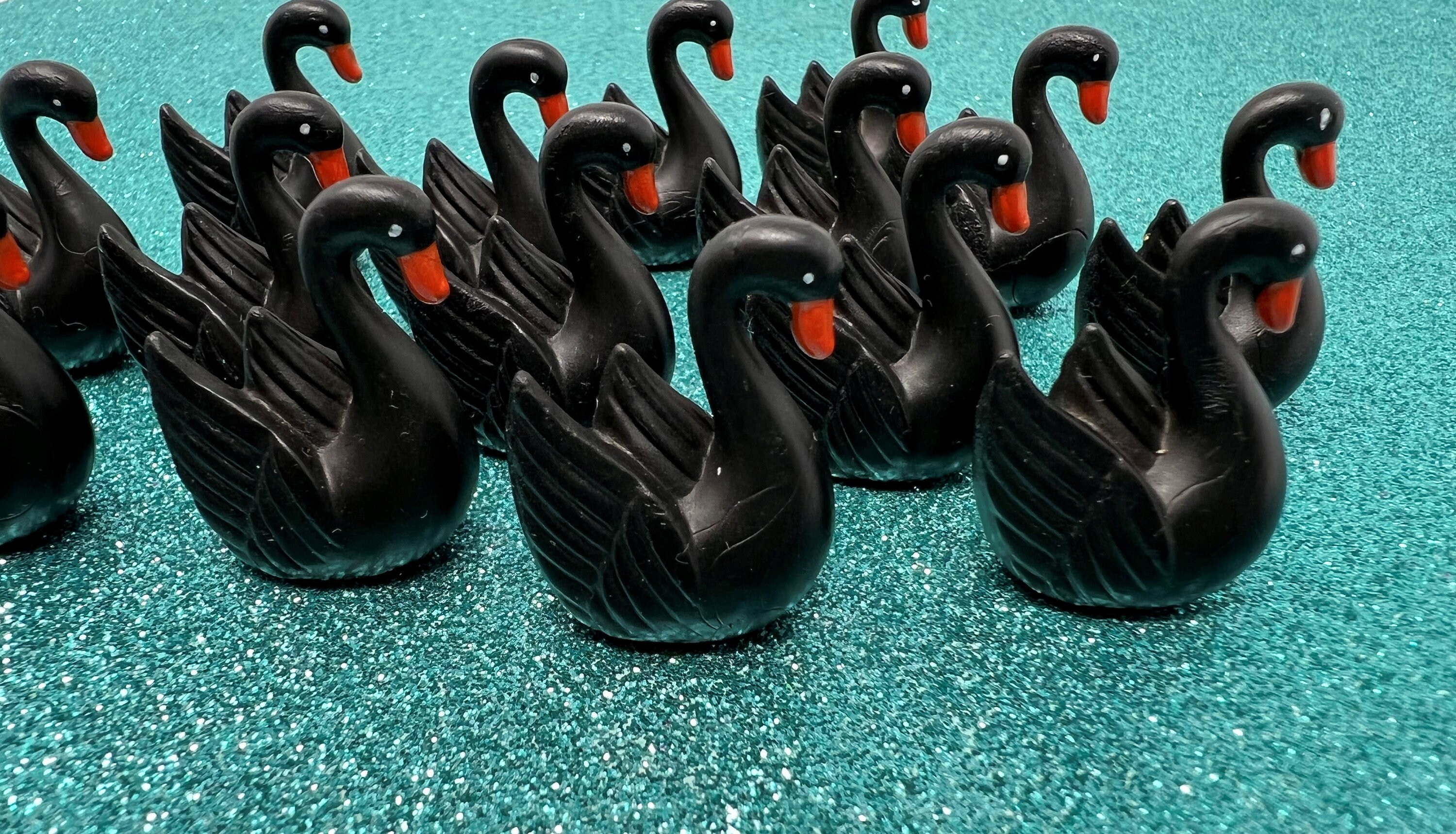 Mini Swans 8pc. Black Miniature Swans, 3D Resins Cabochon, Charm, Miniature Bird ...