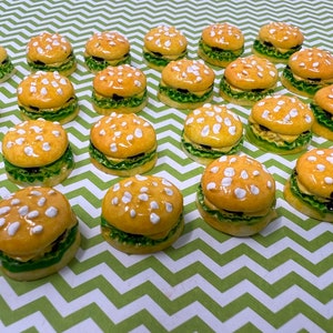 9pc. Hamburgers, Miniature Resin Cabochon, Flat Back, Flatback, Charm, Fast Food, Burger, Lunch, Faux Food